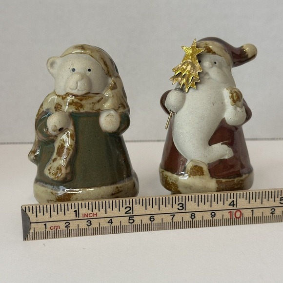 Pier 1 Imports Pottery Christmas Santa & Bear 3” Tall Brown/Green Gold Glossy - Picture 9 of 10
